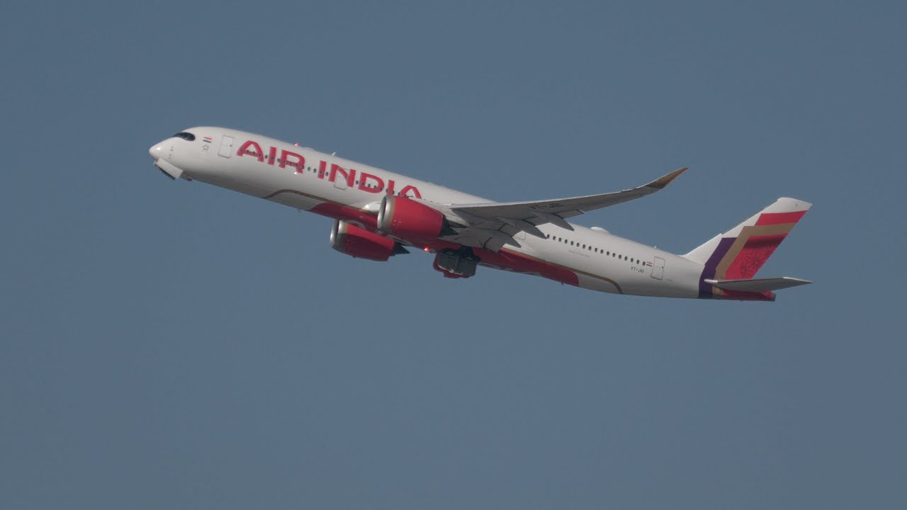 Air India's new Airbus A350-900 (VT-JRI) takes off from JFK Airport on 11/01/2024