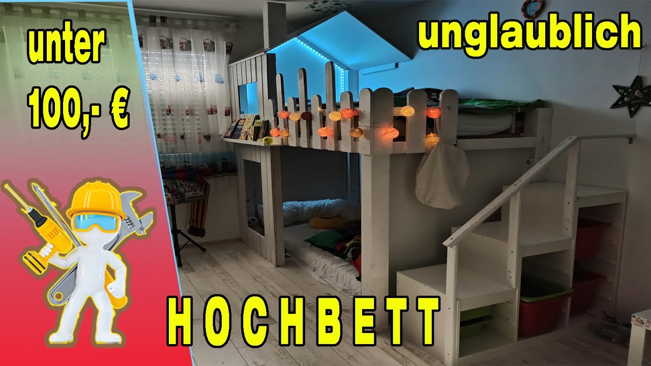 Unglaubliches HOCHBETT mit Treppe und LEDs - kostengünstig gebaut