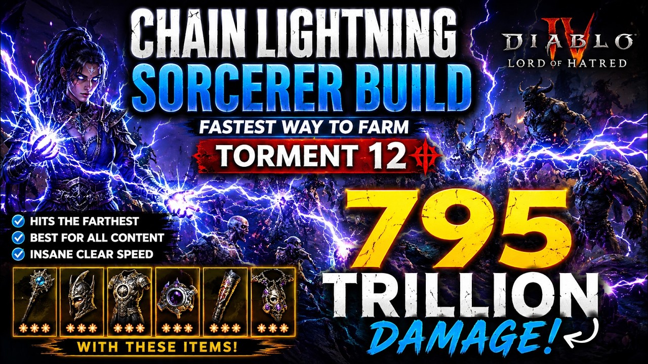 Chain Lightning Sorcerer Build! S13 TOP 1 speed FARM Diablo 4 Lord of Hatred Zero to Hero Guide!