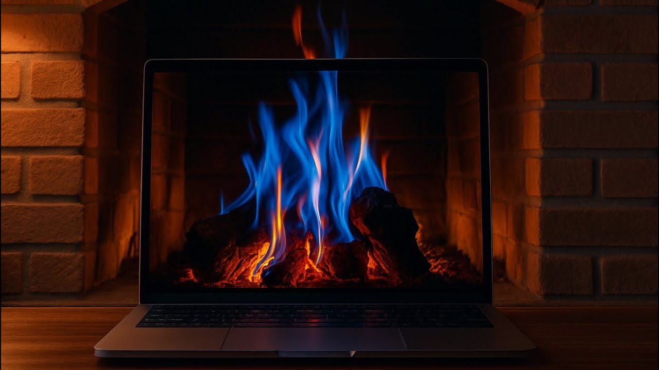 Cozy Fireplace 4K (12 HOURS). Fireplace with Crackling Fire Sounds. Blue Fireplace in your Laptop 4K