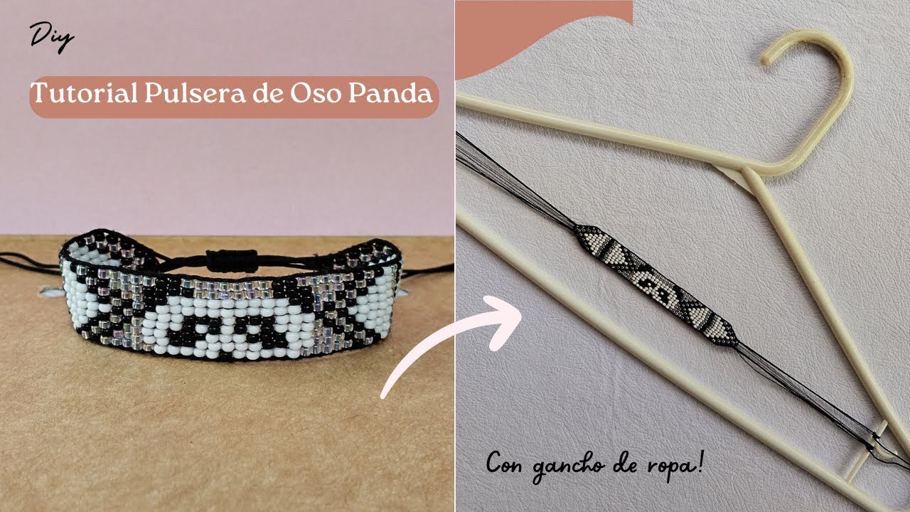 🐼 Cómo hacer PULSERA de OSO PANDA con mostacillas / tejido miyuki sin telar