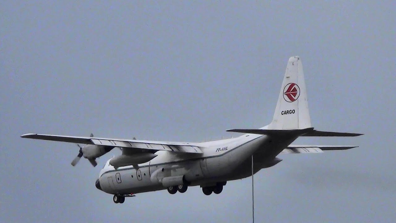 Air Algerie Lockheed L-100 Hercules 7T-VHL Cargo. Landing in Frankfurt Airport