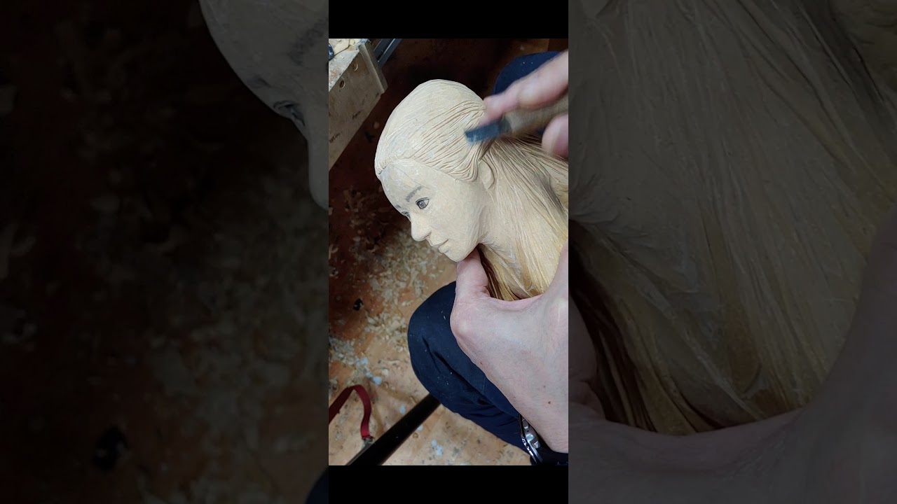 [wood carving]얼굴 조각 해보기 #6 머리카락 hair carving, wood puppet