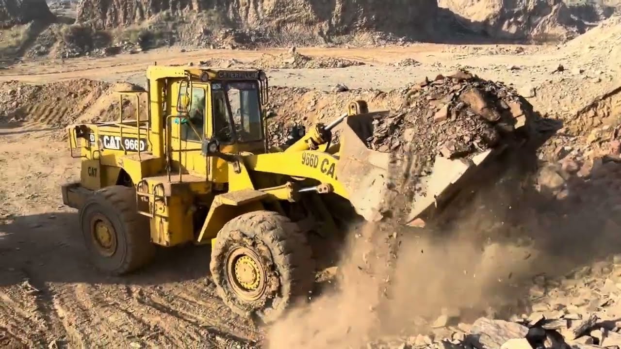 Massive Rock Loading by Caterpillar Loader 966D | Real Site Video Caterpillar Loader Operator Skills