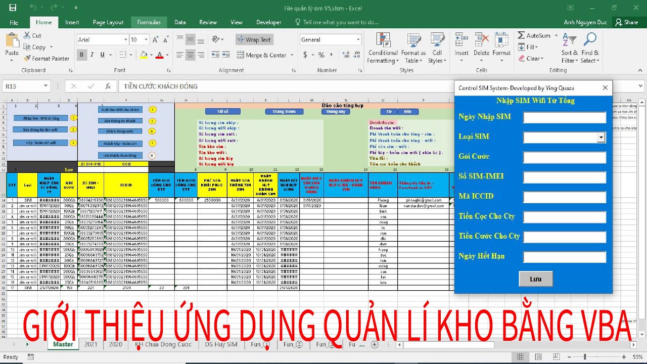 VBA Exel | Ứng Dụng Quản Lí Xuất Nhập SIM | Quản Lí Thu Cước SIM