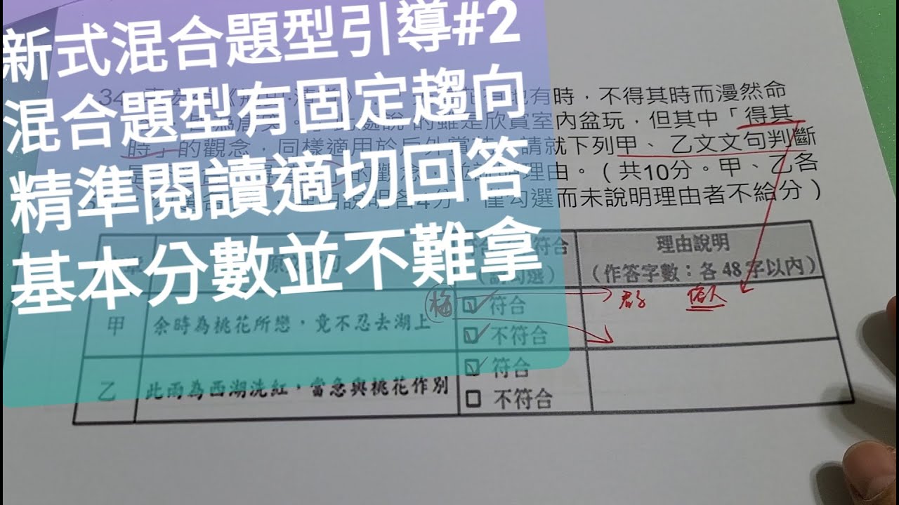 新式混合題型引導#2-混合題型有固定趨向，精準閱讀，適切回答（大概國文）燕子老師PPT