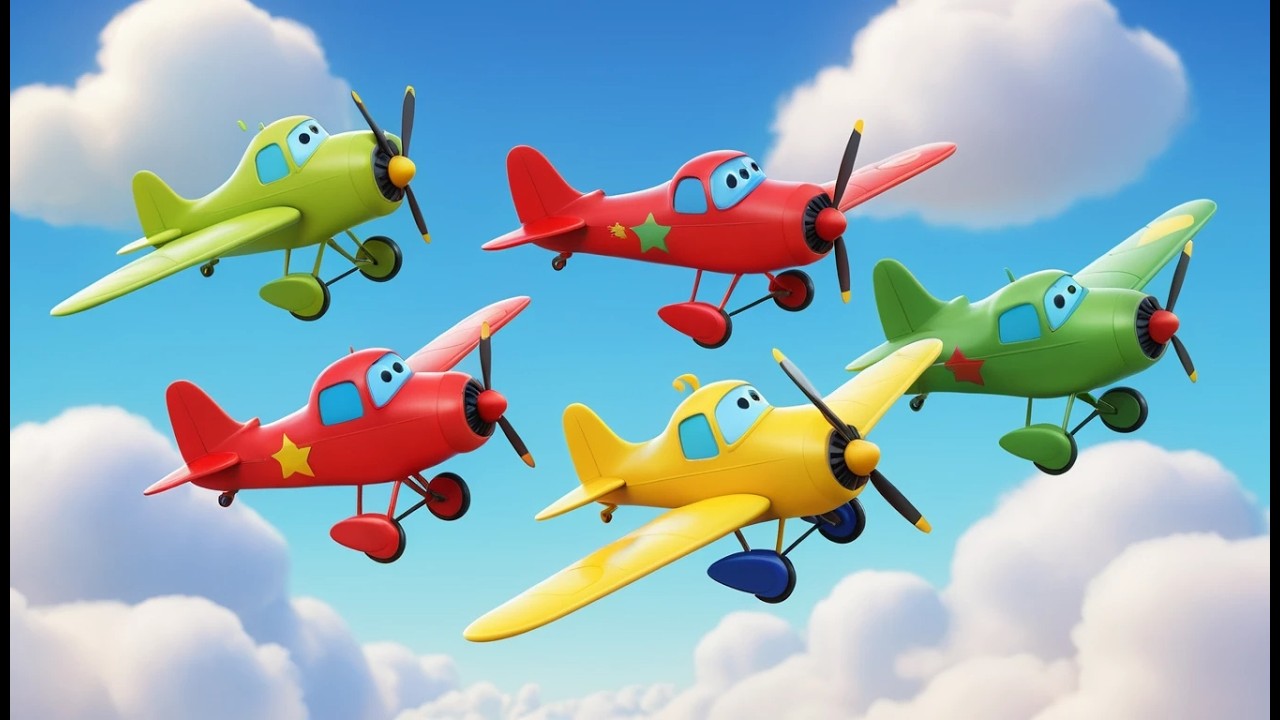 Vier kleine Spielzeugflugzeuge fliegen hoch | Kinderlied & Flugzeugsong zum Mitmachen