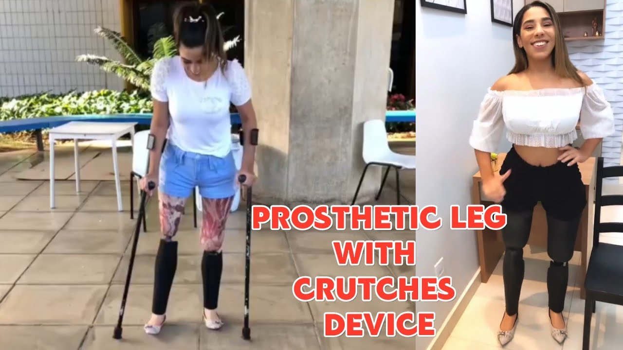 Amputee independence using prosthetic leg with crutches device for walking