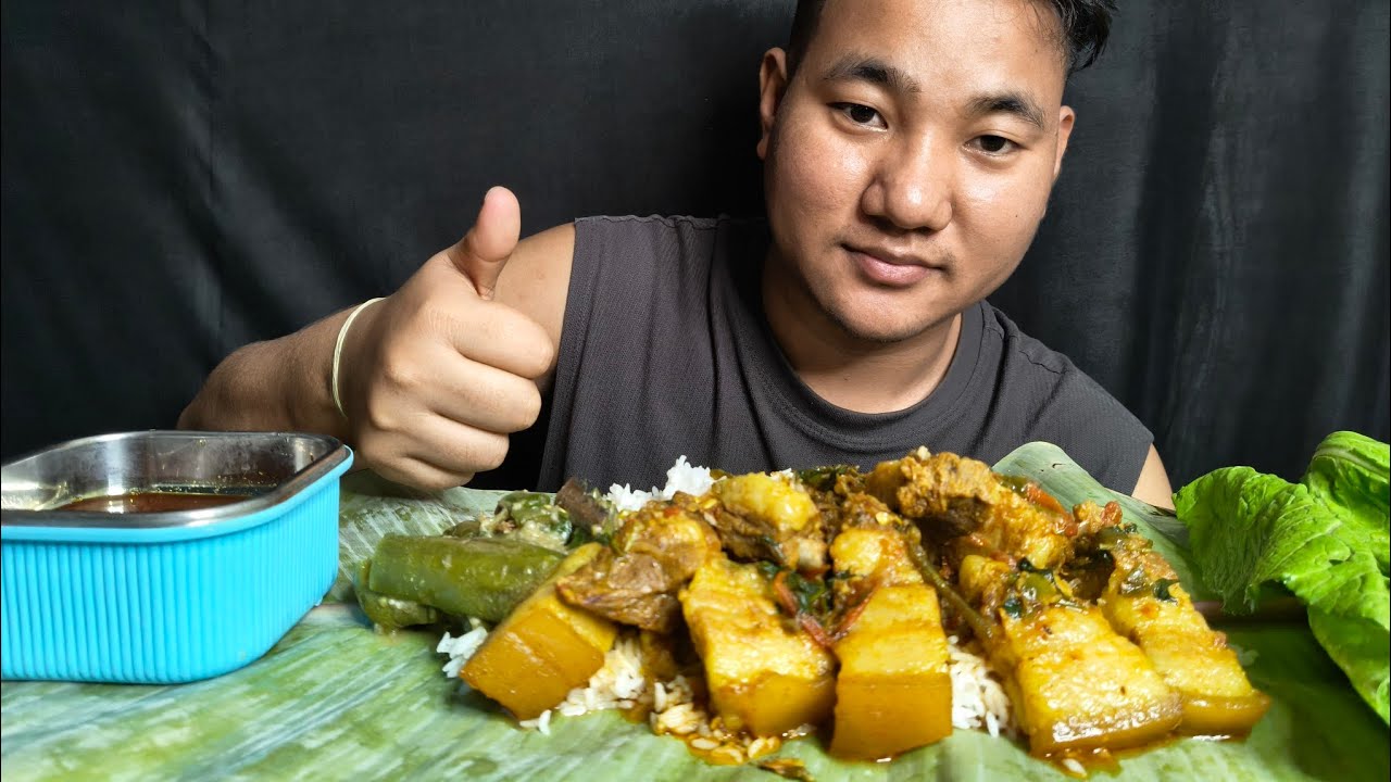 Mukbang: Eating Pork belly with mustard leaf 