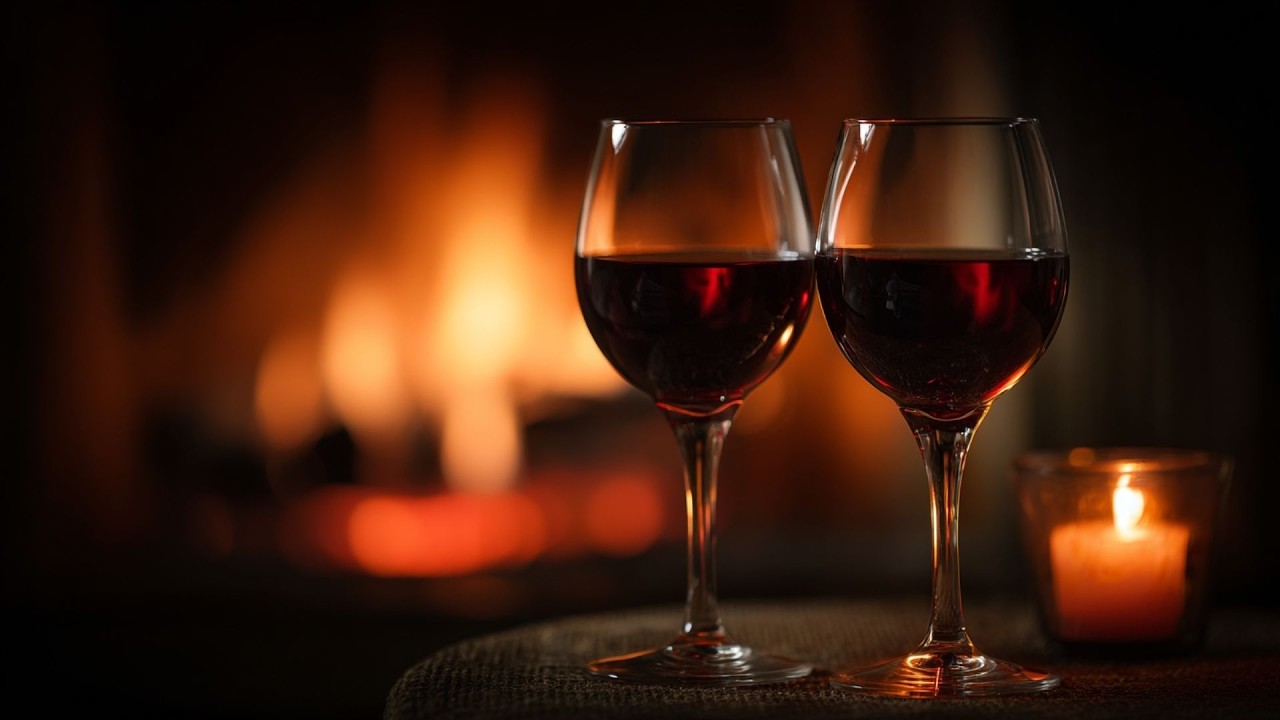 Romantic Music for Love Night ❤️ Cozy Fireplace & Wine Music (3 Hours)