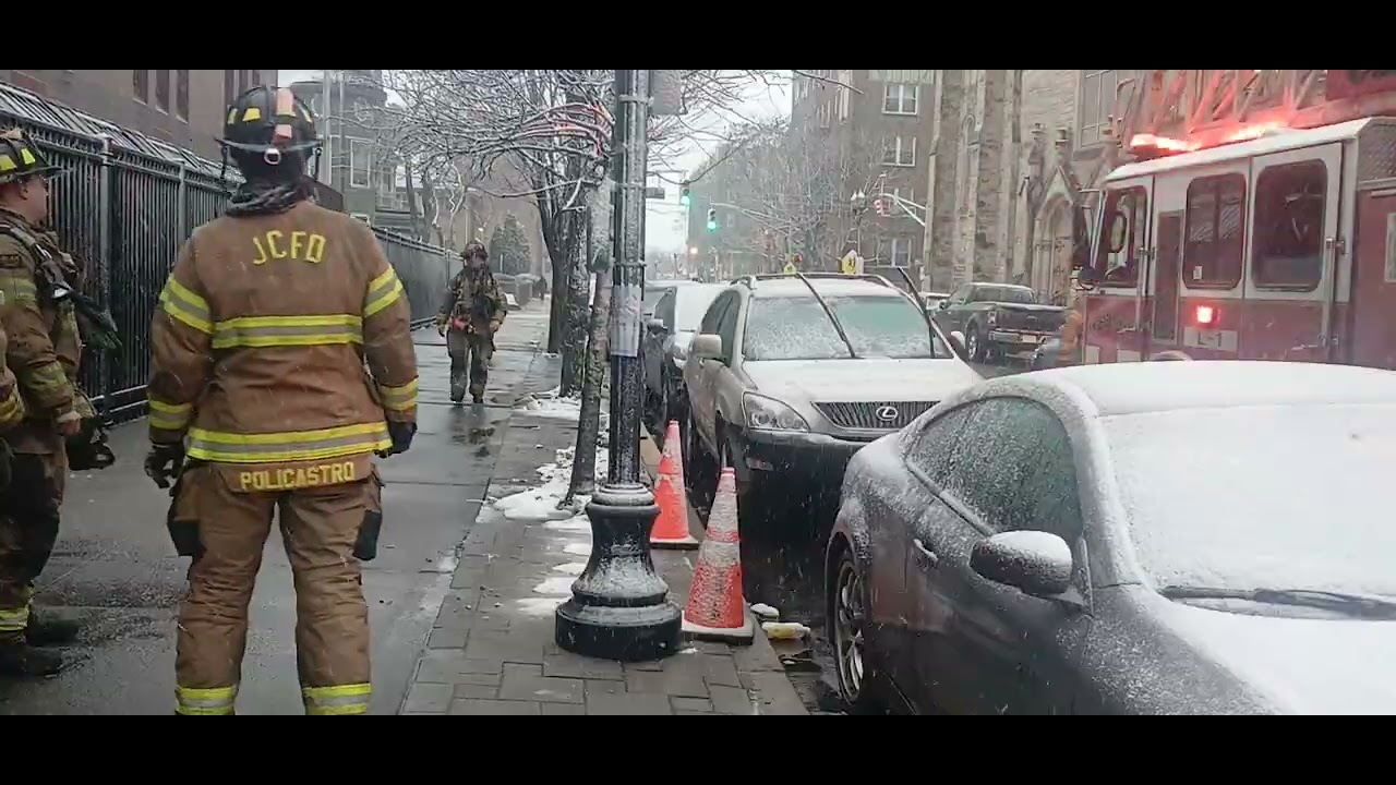 Jersey city fire department responding to a call about a fire extinguisher fell in the school 