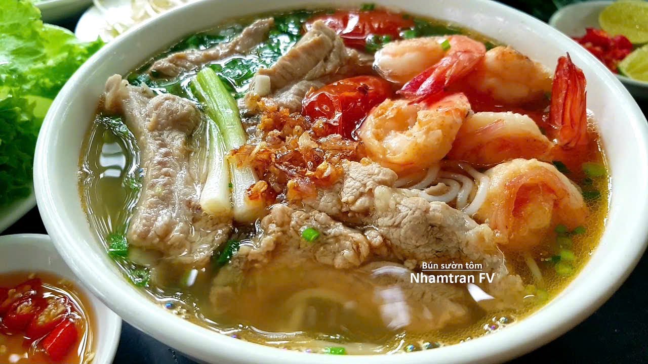 BÚN SƯỜN TÔM thịt mềm ngọt thơm nước lèo đậm đà rất ngon mà đơn giản dễ nấu |Nhamtran FV