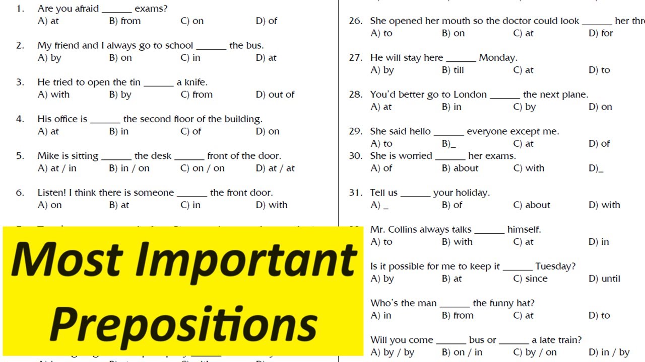 Most Important Prepositions in English Grammar | Preposition Exercise - 1
