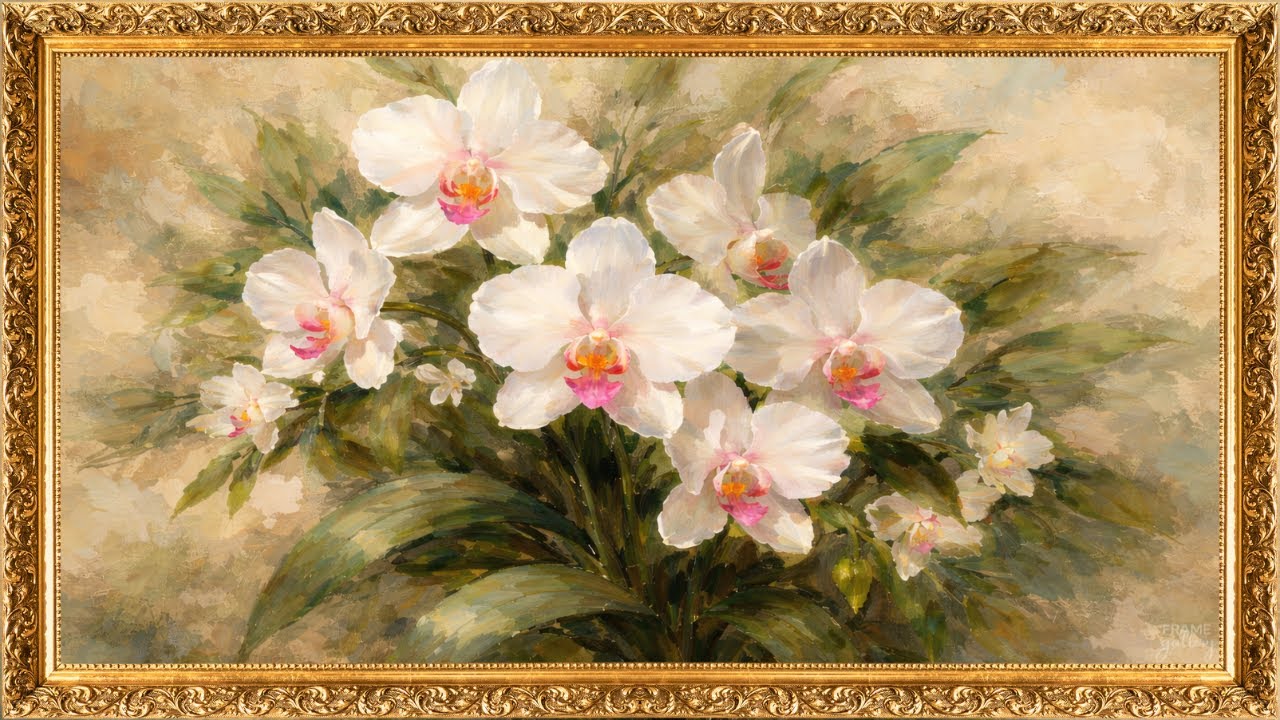Cuadro Decorativo Floral Orquideas en Marco Dorado 4K | Arte para TV 1 Hora | FRAME Gallery