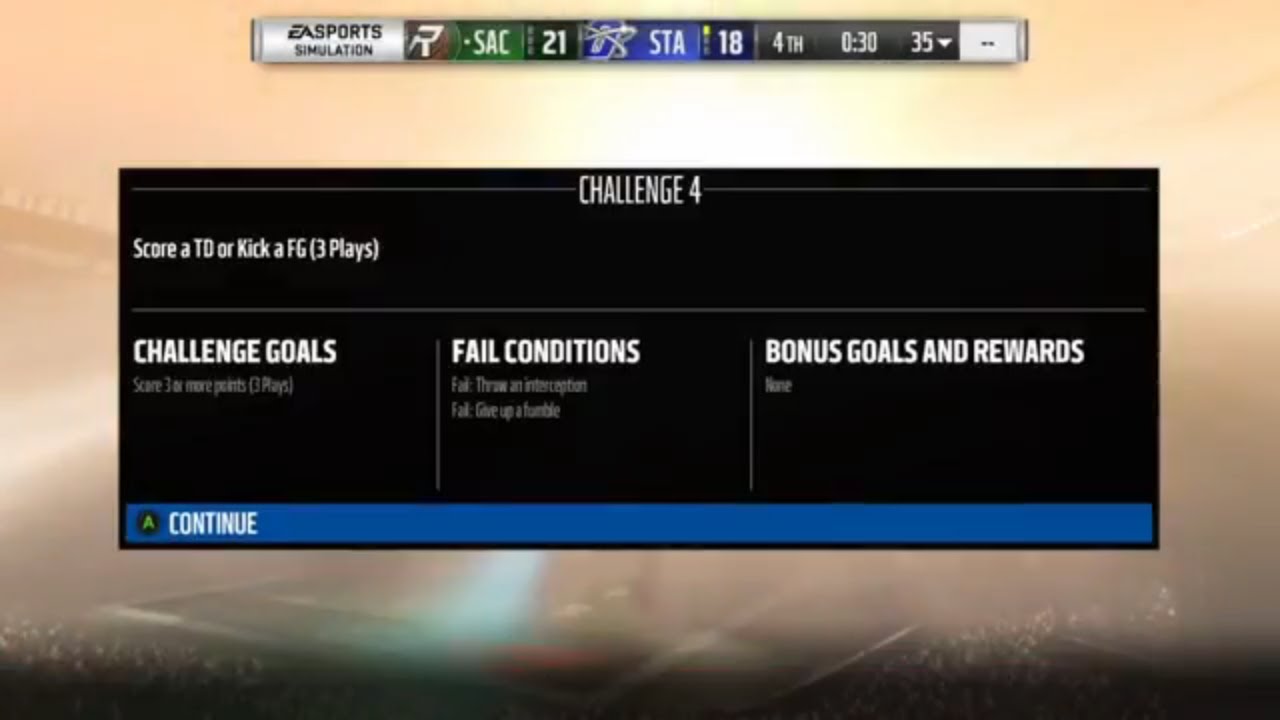 Madden 18 Ultimate Team Week 4 Heroic Boss Battle Challenge 4 Score Within 3 Plays FG OR TD