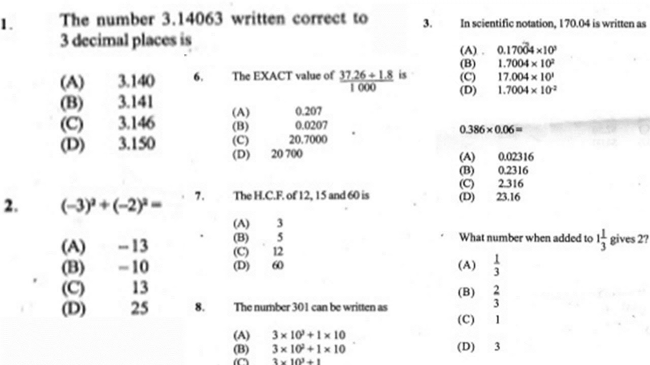 CXC Mathematics June 2010 paper 1 questions 1 to 10