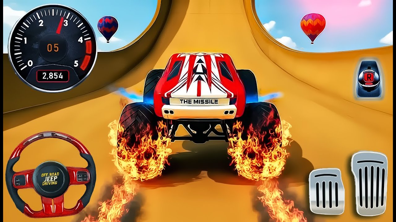 Monster Truck Stunt Racing — экстремальный симулятор водителя мегарампы — геймплей для Android