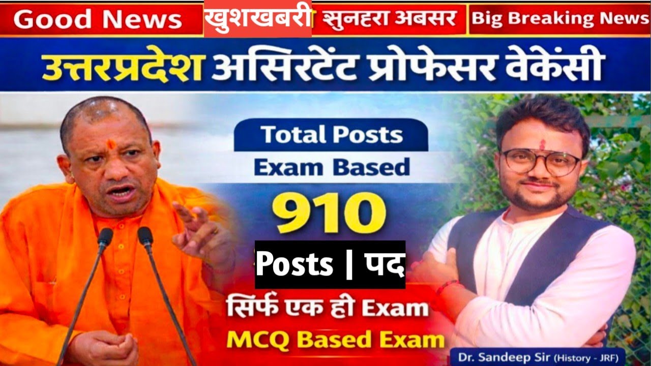 UPAsst Professor Vacancy |उत्तरप्रदेश असिस्टेंट प्रोफेसर भर्ती|Permanent|Exam Based|910 Posts