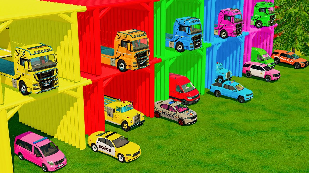 TRANSPORTING ALL COLORFUL POLICE CARS & EMERGENCY VEHICLES with MAN TRUCKS | FS22