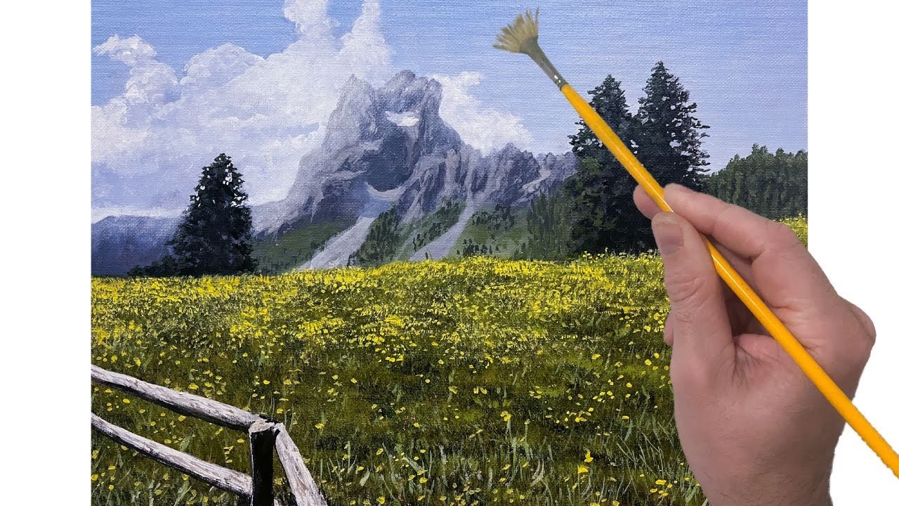 How to Paint a Flower Field in Acrylics | Easy Landscape Painting
