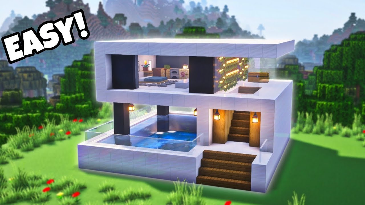 Minecraft: How to build an Easy Modern House with Pool