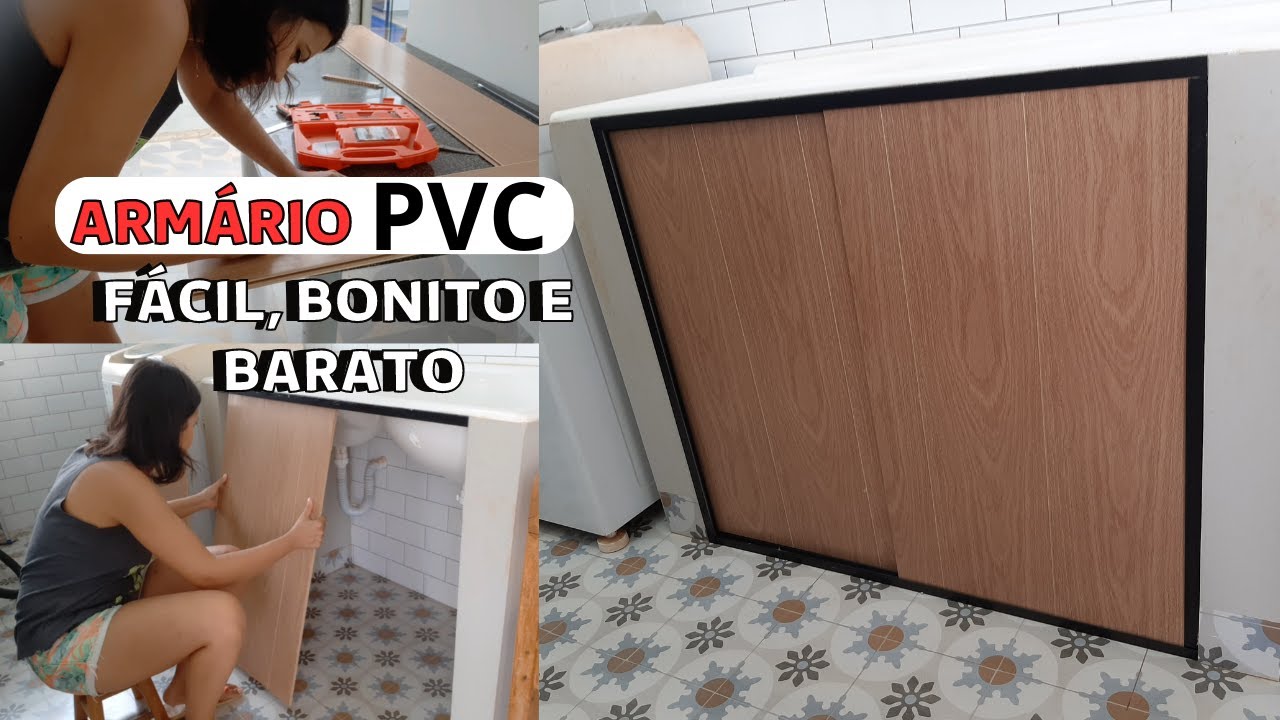 ARMÁRIO para Pia Feito com PVC amadeirado 😱 Super FÀCIL de fazer! Ficou Lindo, Prático e barato 😍