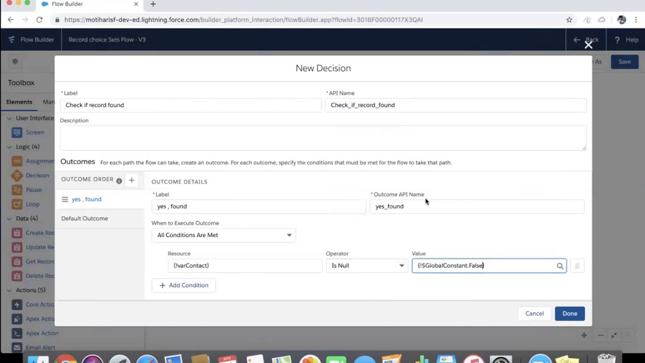 Flow to display error message if record is not present in record choice set