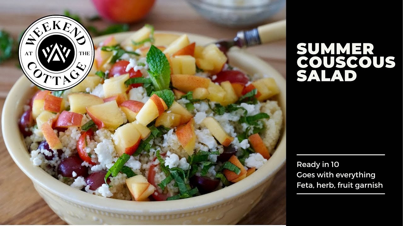 EASY SUMMER COUSCOUS SALAD | with feta, herbs and fresh fruit!