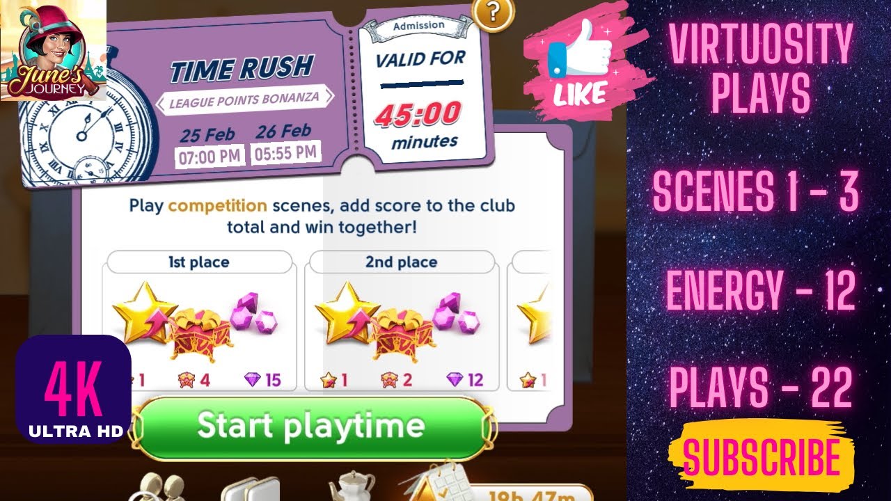 June’s Journey ⏰ FEBRUARY 25 - 26, 2026 ⏰ Time Rush League Points  Bonanza Energy 12 Scenes 1 - 3