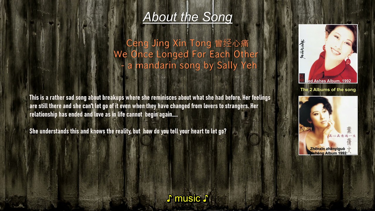Heartbroken In The Past   Ceng Jing Xin Tong     曾经心痛  a Sally Yeh song