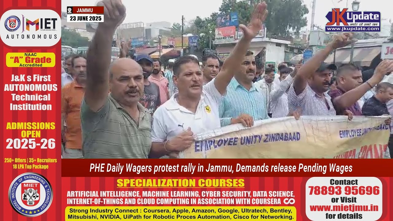 PHE Daily Wagers protest rally in Jammu, Demands release Pending Wages