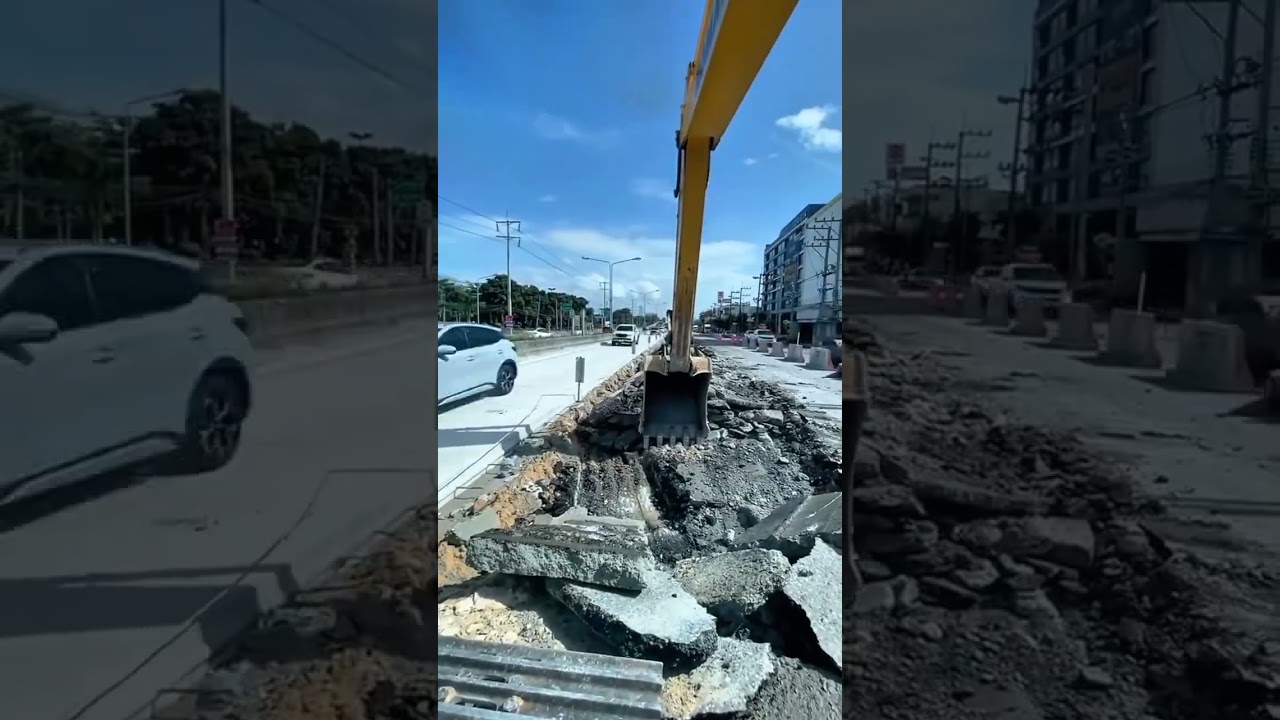 Road demolition with excavator #civilengineering #constructionsimplified #excavator #civilsite.