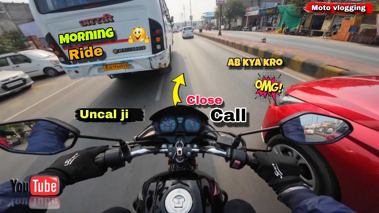 Morning ride bus or car ke bech me fas gya 😱😓.  #motovlog 