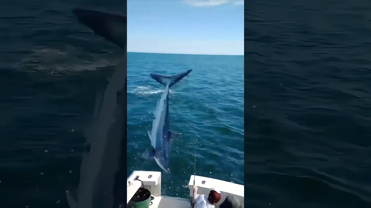 SHOCKING ‼️ Mako Shark Jumps into Boat 😳 #fishing #shark