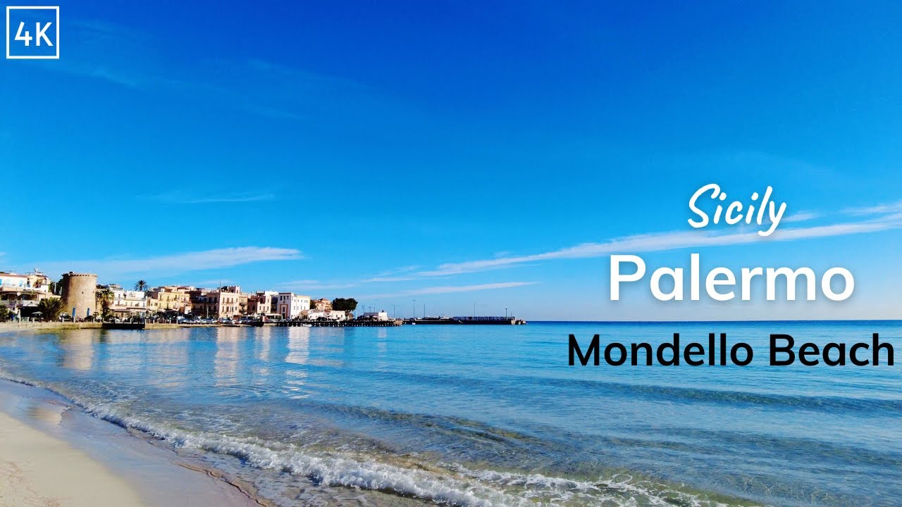 Palermo Beach Walking Tour 4K - Mondello Beach, Sicily - Italian Beach (60fps)