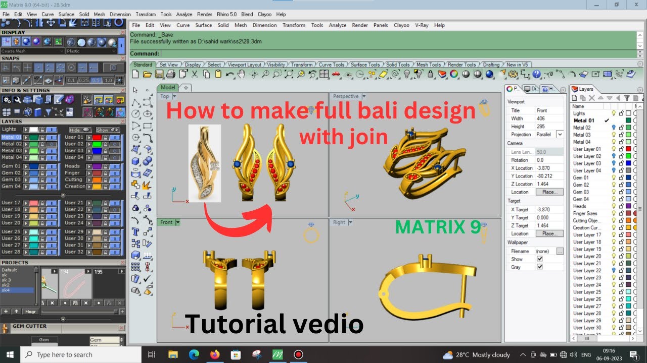 How to make full bali design //with join// Tutorial vedio// (MATRIX)(RHINO)//@skjewellerycaddesign
