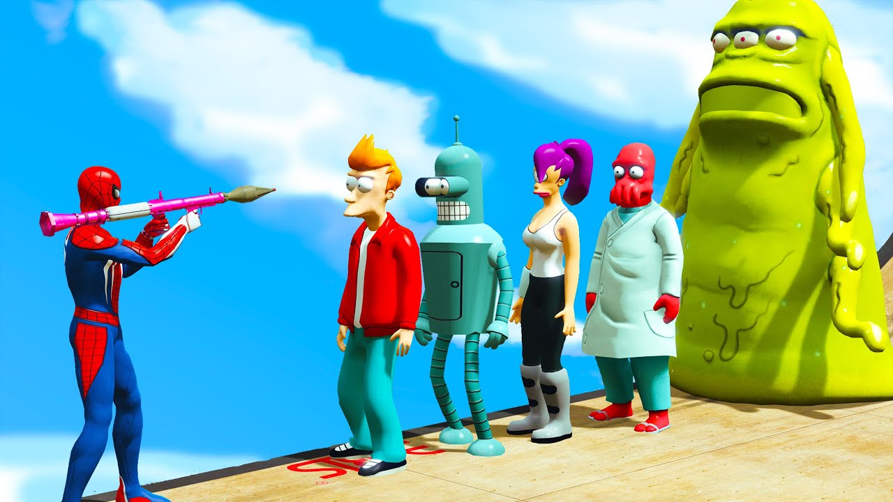 GTA 5 Crazy/Funny Ragdolls SPIDERMAN VS FUTURAMA VS BENDER (GTA5 Euphoria Physics Funny moments)