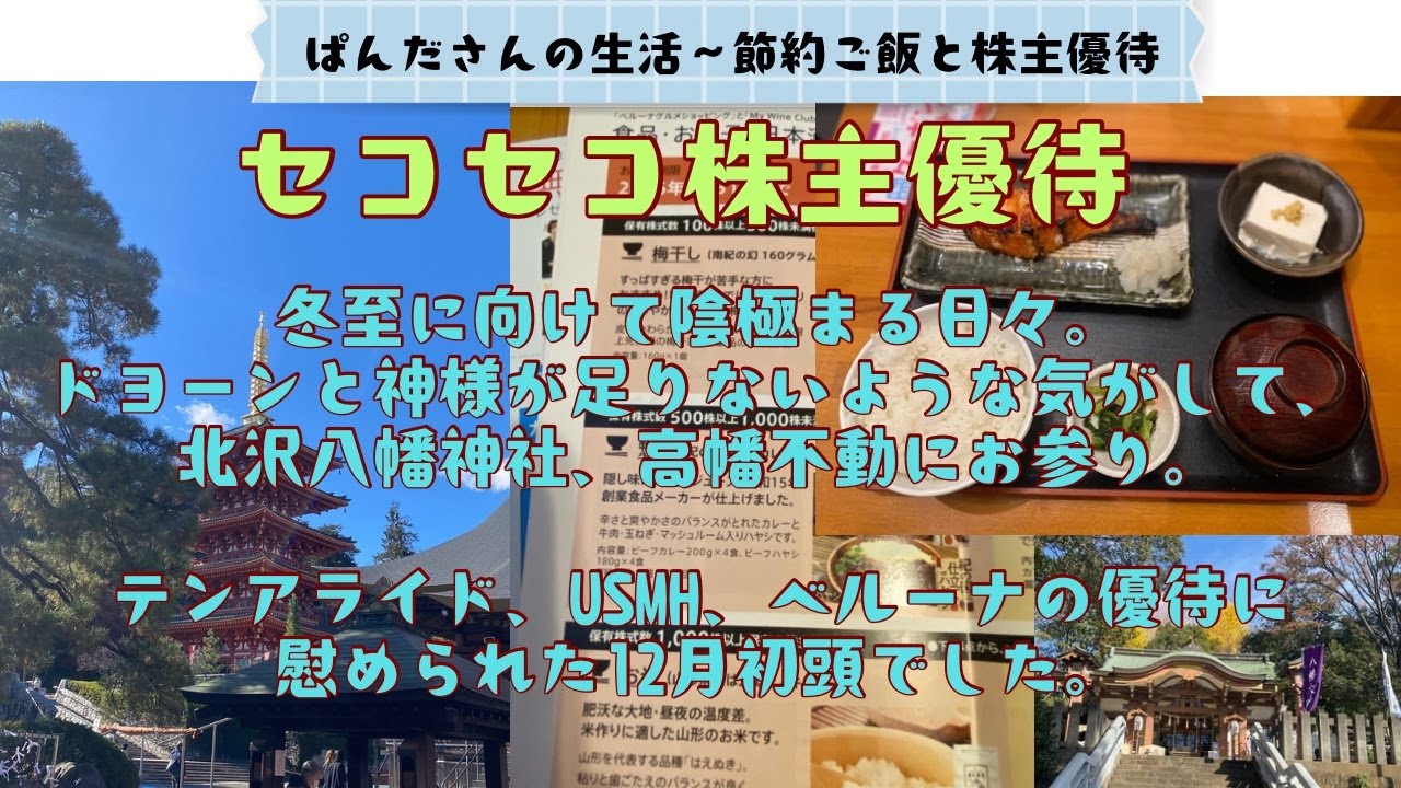 冬至に向けて陰極まる日々。ドヨーンと神様が足りないような気がして、北沢八幡神社、高幡不動にお参り。テンアライド、USMH、ベルーナの優待に慰められた12月初頭でした。