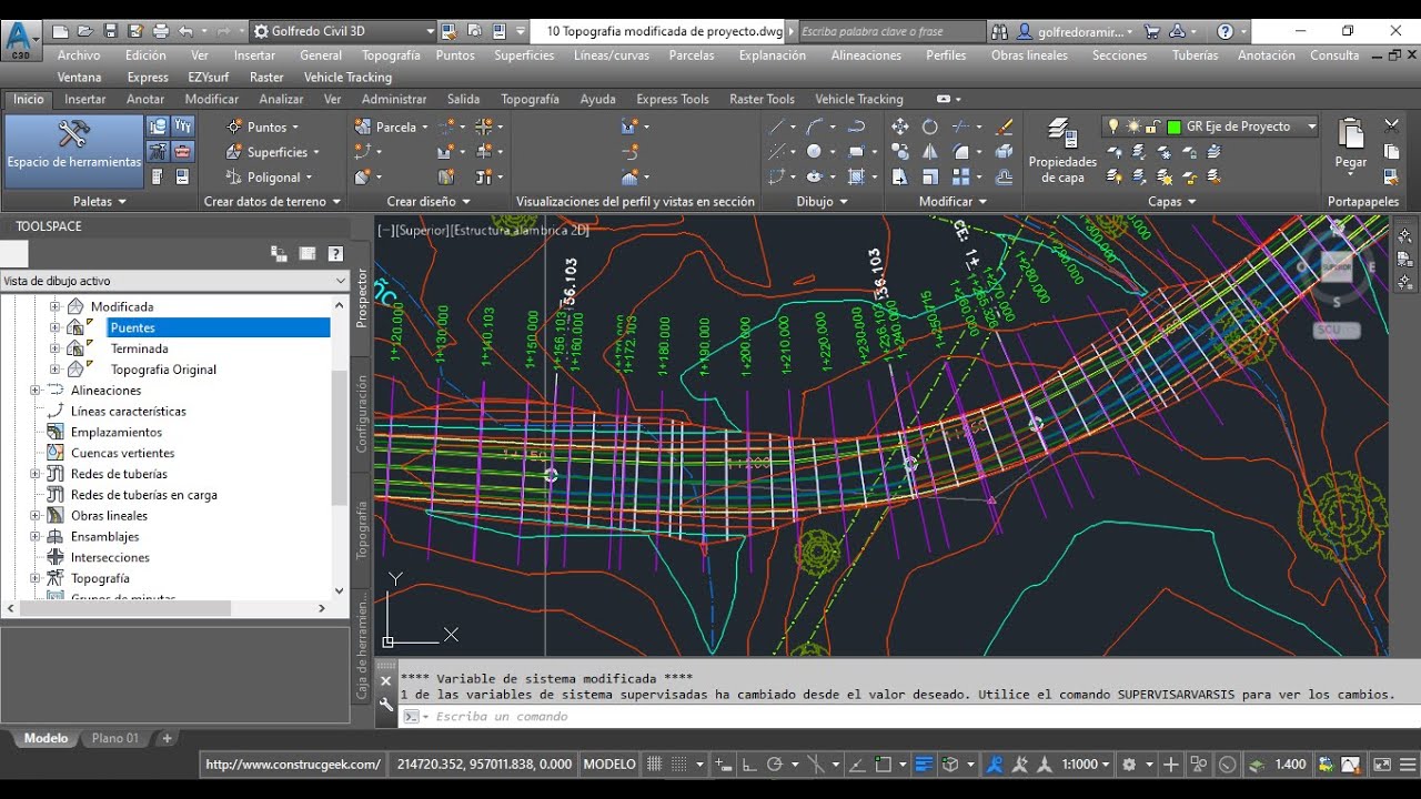 Civil 3D-Topografía modificada de una obra lineal.