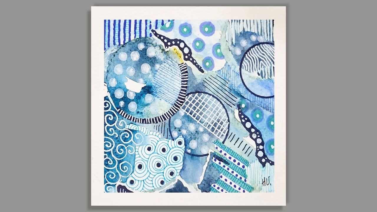 Blue Zentangle Doodle Patterns | Relaxing Circular Line Art Composition