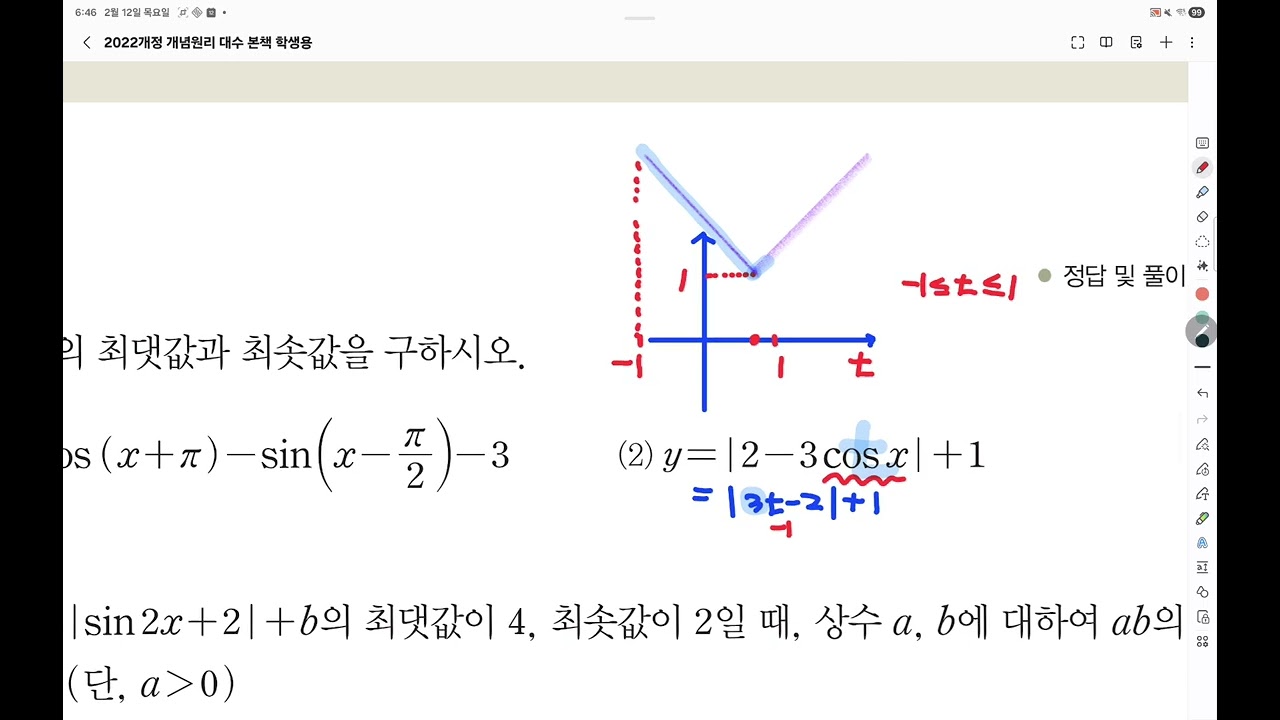 대수개념원리 ; p179 182 삼각함수를 포함한 식의 최대,최소