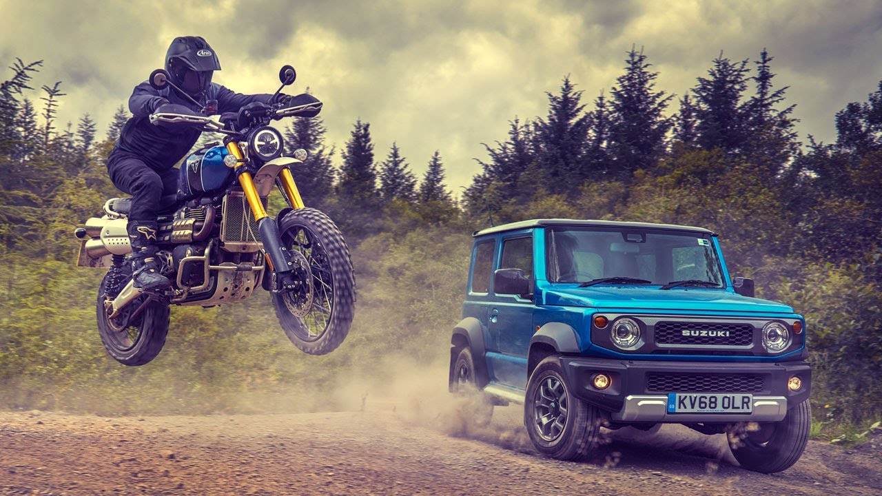 Off-Road Race: Suzuki Jimny vs Triumph Scrambler | Top Gear