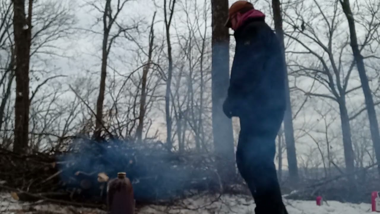 Burning a pile of brush, clean up after the snow and ice storm