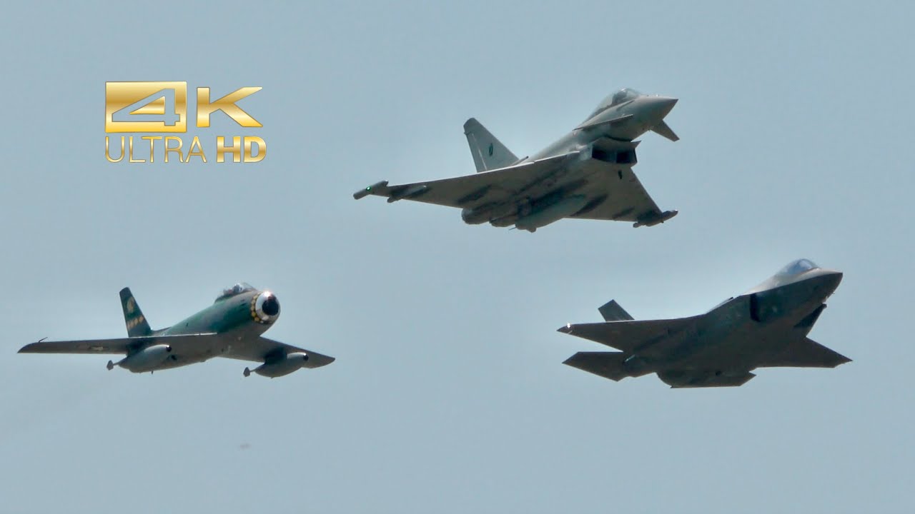 (4K) Special flypast Eurofighter F-35 and Sabre at 100 Years Italian Air Force Airshow ROM