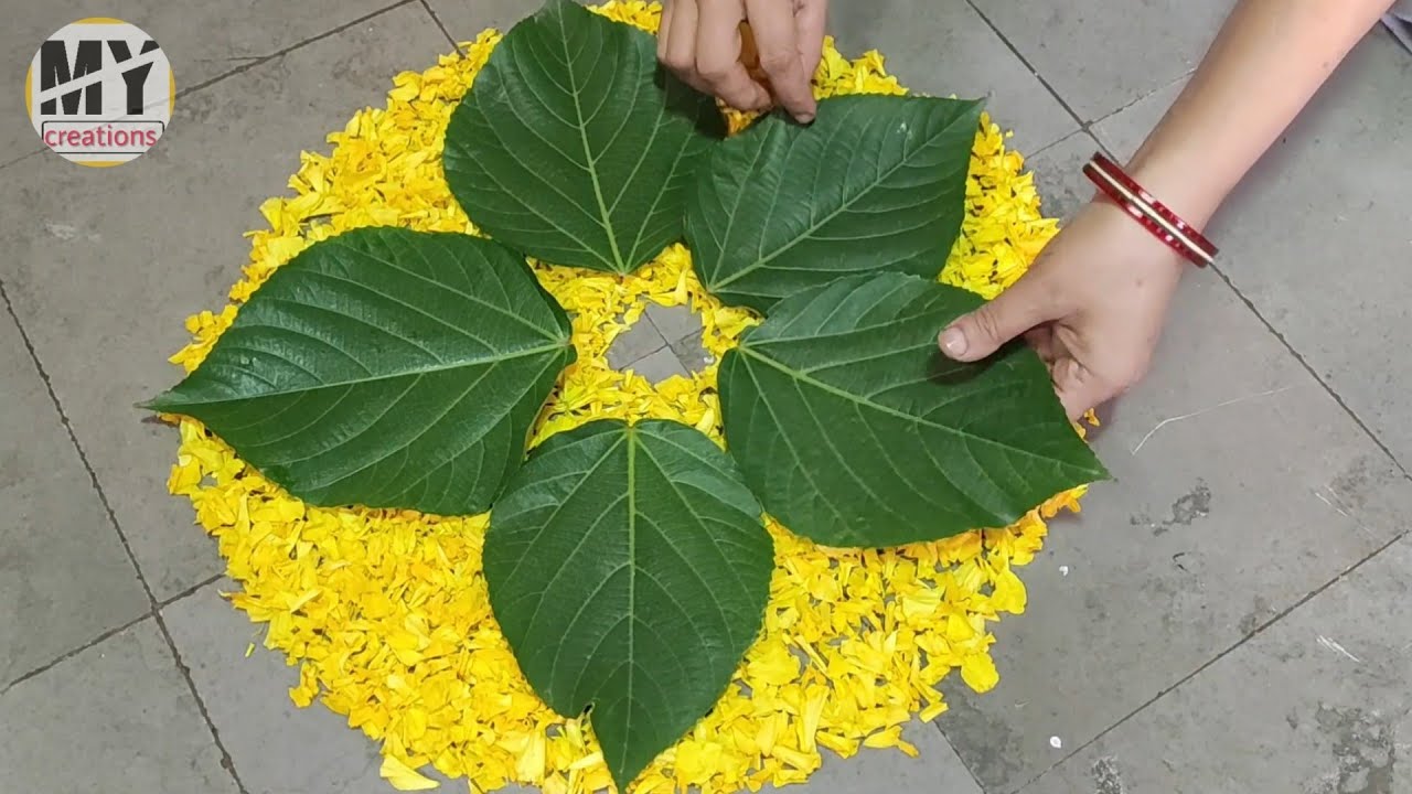 Kalash Decoration at Home | Circle Rangoli Design Easy | How to Make Easy Rangoli With Flowers
