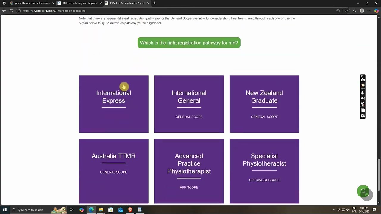 International Express Pathway in Physiotherapy Board of New Zealand.