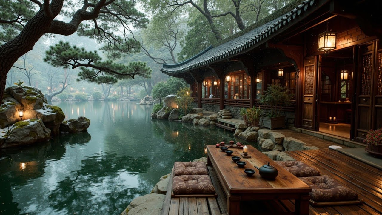 Winter Tea House Ambiance ~ Relaxing Asian Flute Music for January Calm