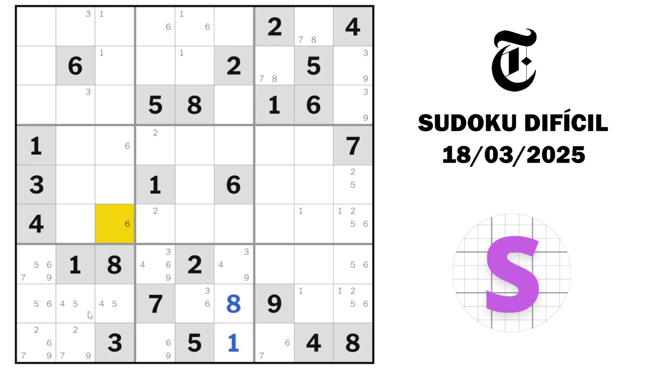 Sudoku Difícil de 18 de Março de 2025