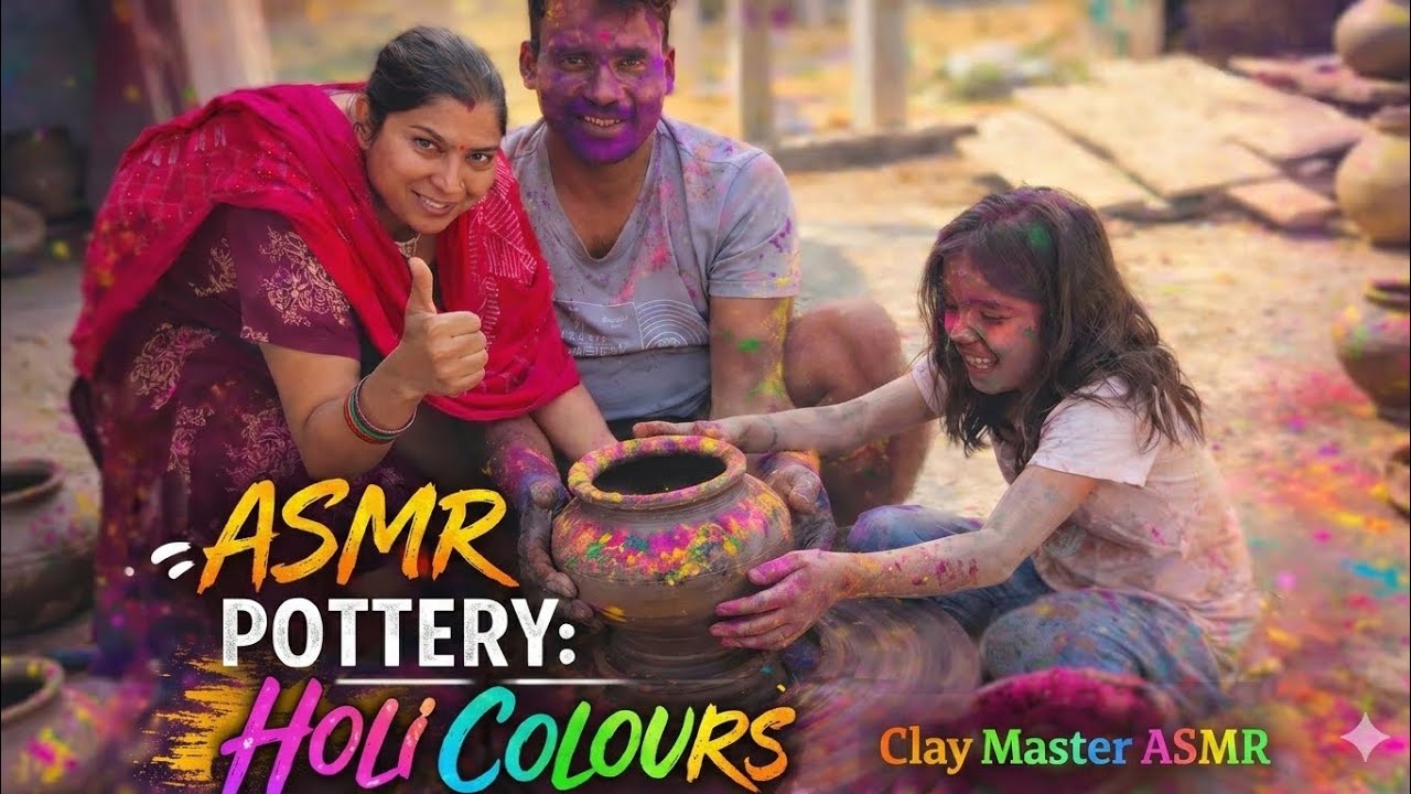 ASMR Holi Special: Making 3 Rainbow Pots with My Family! 🌈🏺