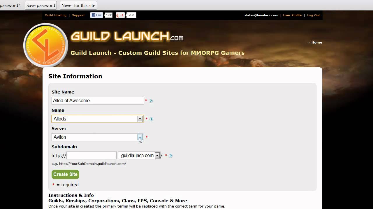 Guild Launch Tutorial - Create A Site